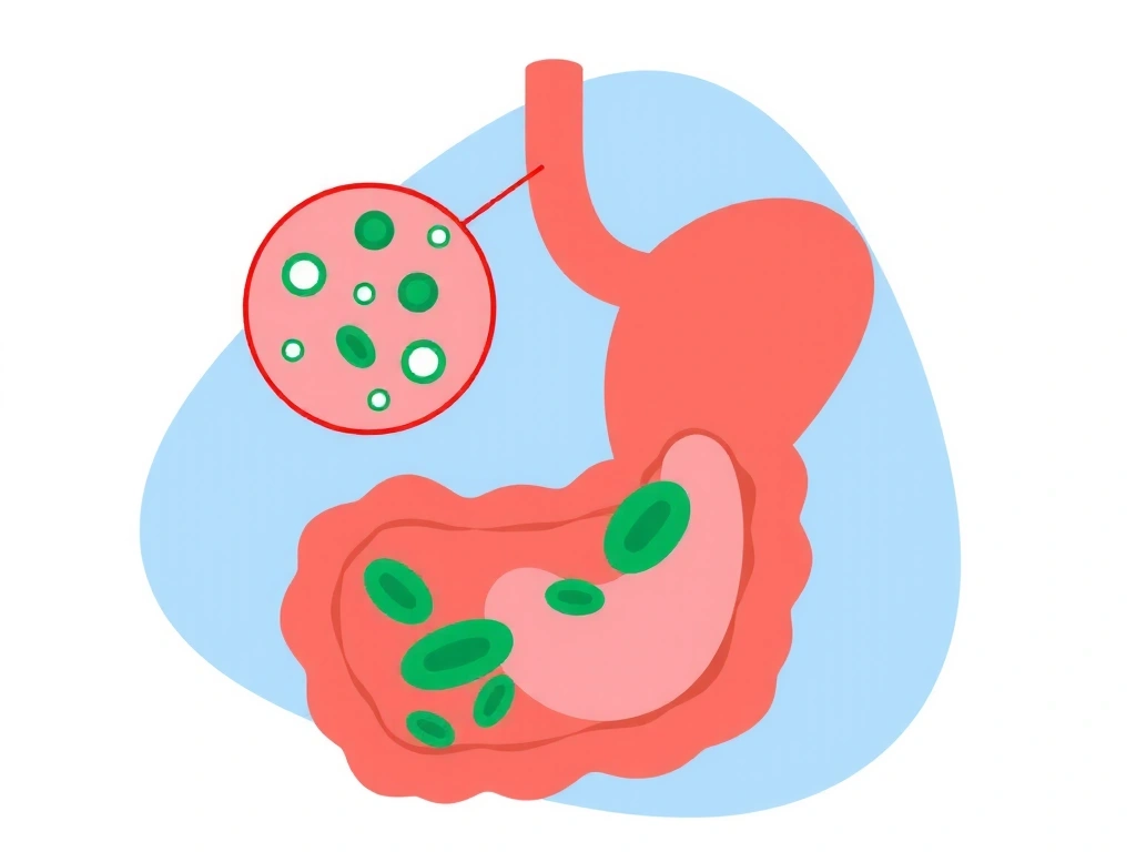 Ilustración de un intestino sano con bacterias beneficiosas