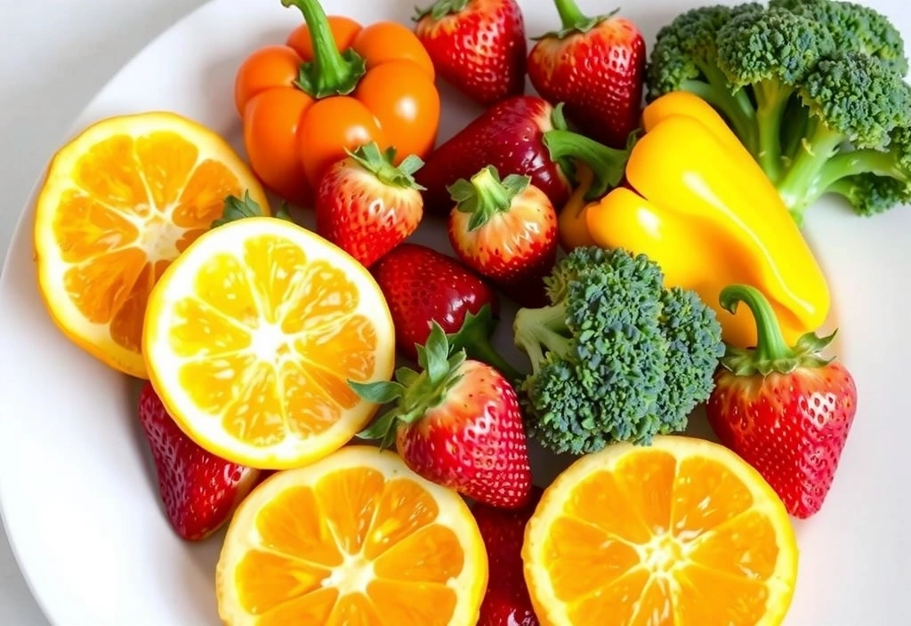 Imagen de un plato con alimentos ricos en vitaminas C